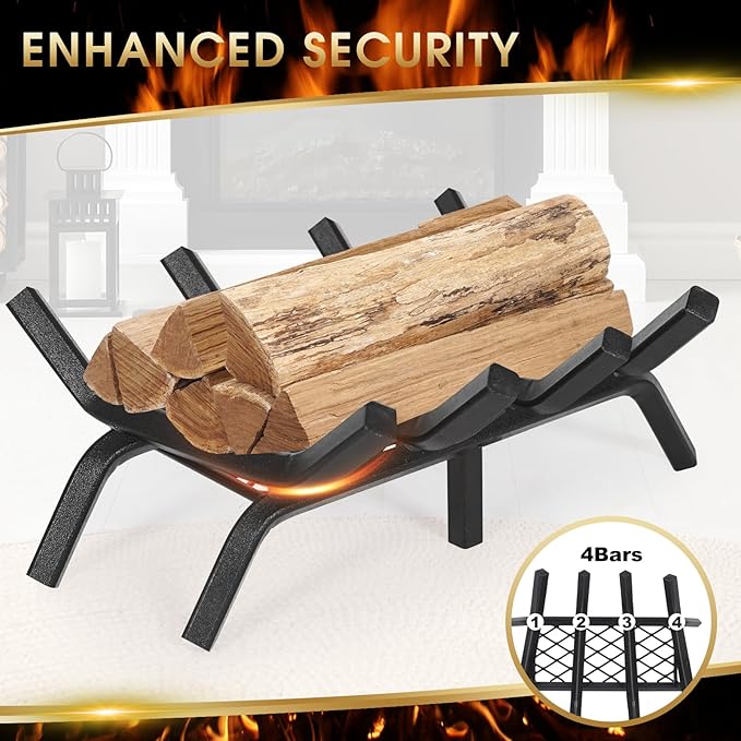 Fireplace Grate 17 "Heavy Duty with Ember Retainer, 1/2” Bar Fire Log Grate for Inside Fireplace, Fireplace Assectories, Chimney Hearth Wood Stove Burning Rack Holder,Wood Stove Grate for Outdoor