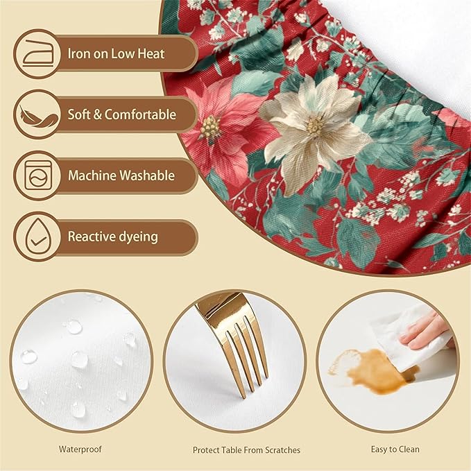Rectangle Table Cloth Cover Waterproof Elastic Fitted Polyester Fitted Tablecloths for 4 Foot Tables for Indoor,Picnic, Camping, Outdoor （48" x 24"，Christmas Flowers）