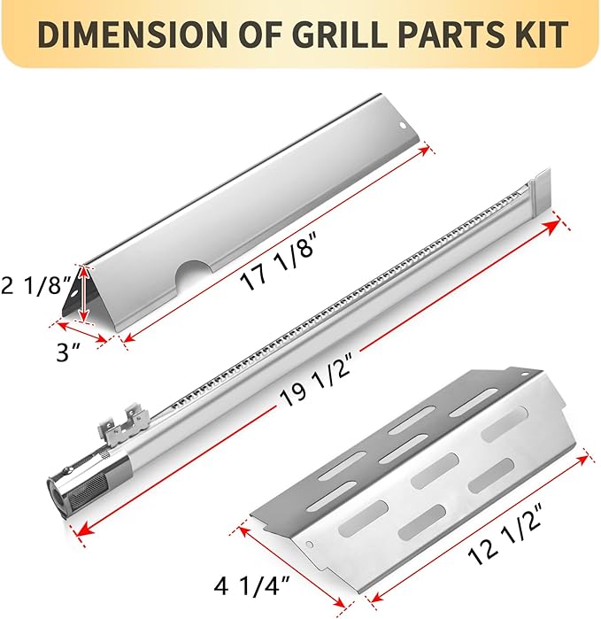 Grill Replacement Parts for Weber Genesis II 300 Series, 17" Flavorizer Bars and Heat Deflector 3 Burner Tubes for Weber Genesis 2 E310 E330 S335 LX 340 GS4 66032 66040 67490, Stainless Steel