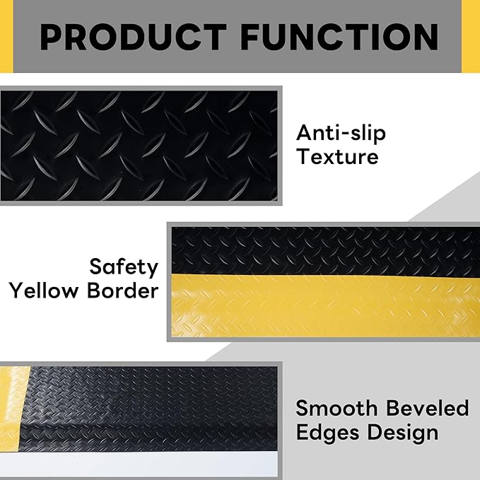 Nisorpa Anti Fatigue Mats Industrial 2' x 5' Ergonomic Standing Mat 15/16" Extra Thick Kitchen Mats for Standing Heavy Duty Commercial Diamond Plate - Safety Support for Leg & Back Pain