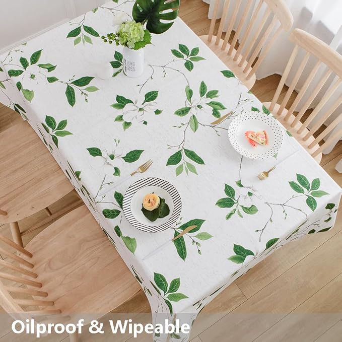 TruDelve Heavy Duty Vinyl Table Cloth Plastic Table Cloth for Kitchen Dining Table Wipeable PVC Waterproof Tablecloth for Rectangle Table (54'' x 78'', Green Leaves)