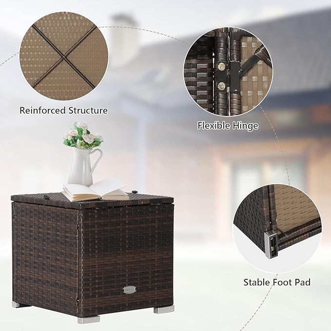 Tangkula 2 Pieces Patio Ottomans, Patiojoy Hand-Woven PE Rattan Side Table with Removable Cushion & Hidden Storage Space, Multifunctional Storage Box, Seat for Patio, Backyard, Poolside (Off White)