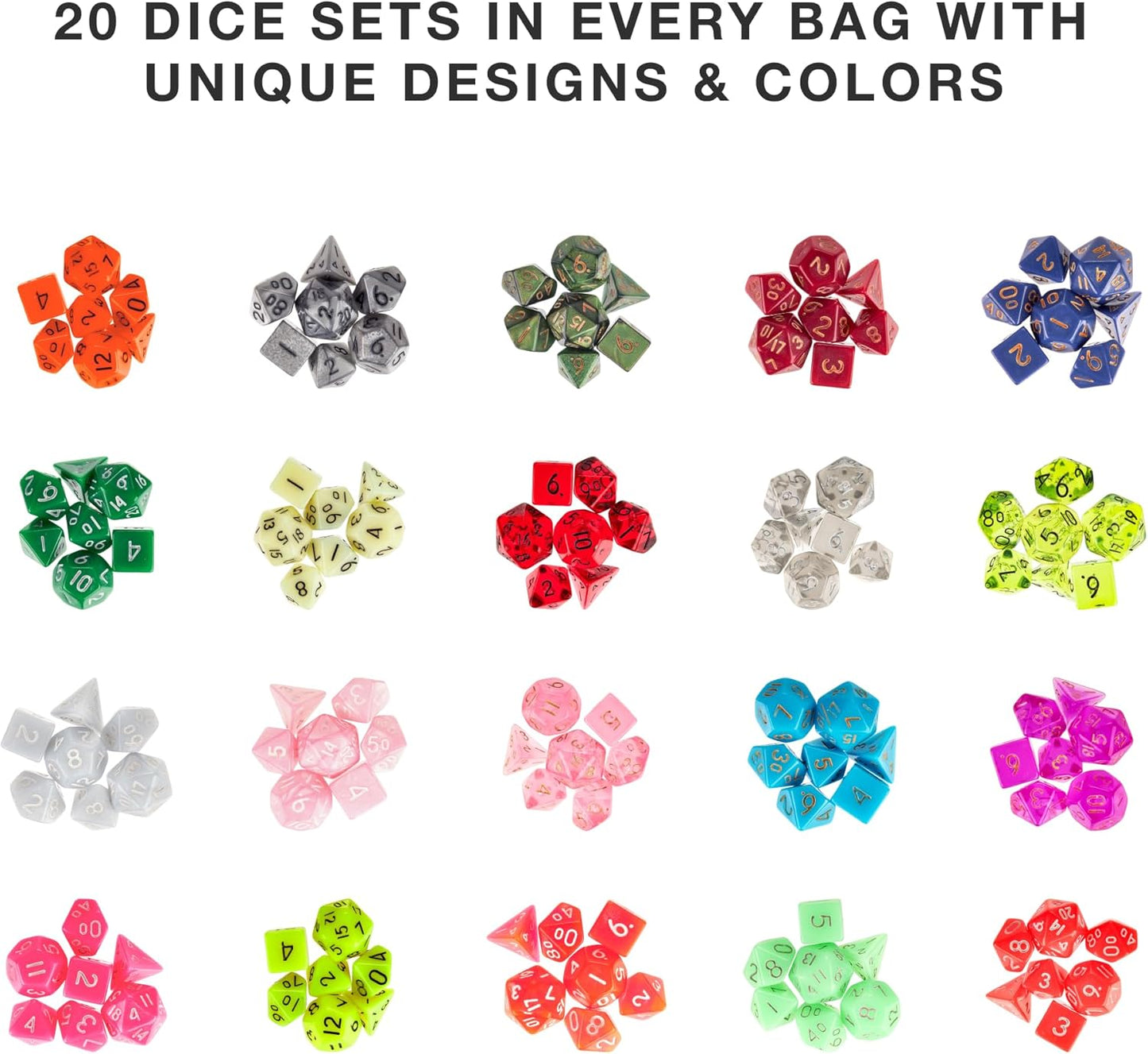 Wiz Dice Halfling's Haversack: Second Breakfast 10mm Miniature Polyhedral Dice (140-pack) 20 Sets of 7 Mini D&D Dice