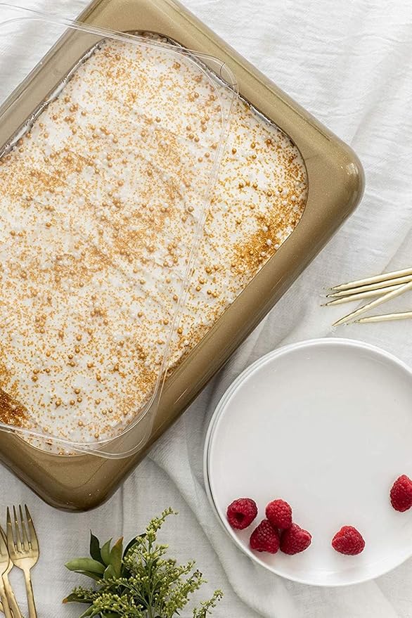Fancy Panz - Gold Glitter 9x13x2" Aluminum Foil Pan Carrier with Lid - Elevated Food Serving Tray - Portable Casserole Carrier with Lid - Made in the USA Hosting Essentials