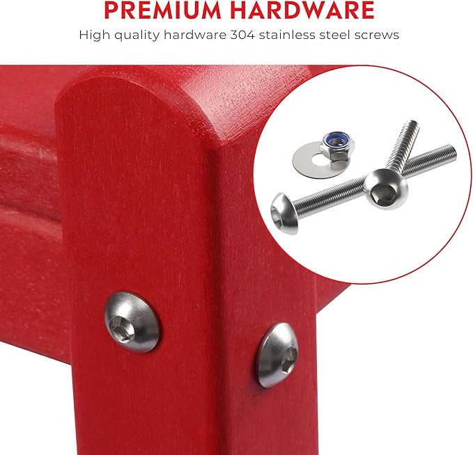 Costaelm Paradise 36"" Outdoor Adirondack HDPE 2-Tier Patio Side Table, Red, COS02990