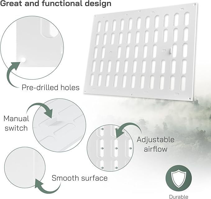 Vent Systems 16" x 12" Inch (Outer Dimensions) Metal Air Vent Grille - White Adjustable Register Vent Cover - Open/Close Air Supply Intake Wall Vent - Heating/Cooling Ceiling Grille for House, Garage