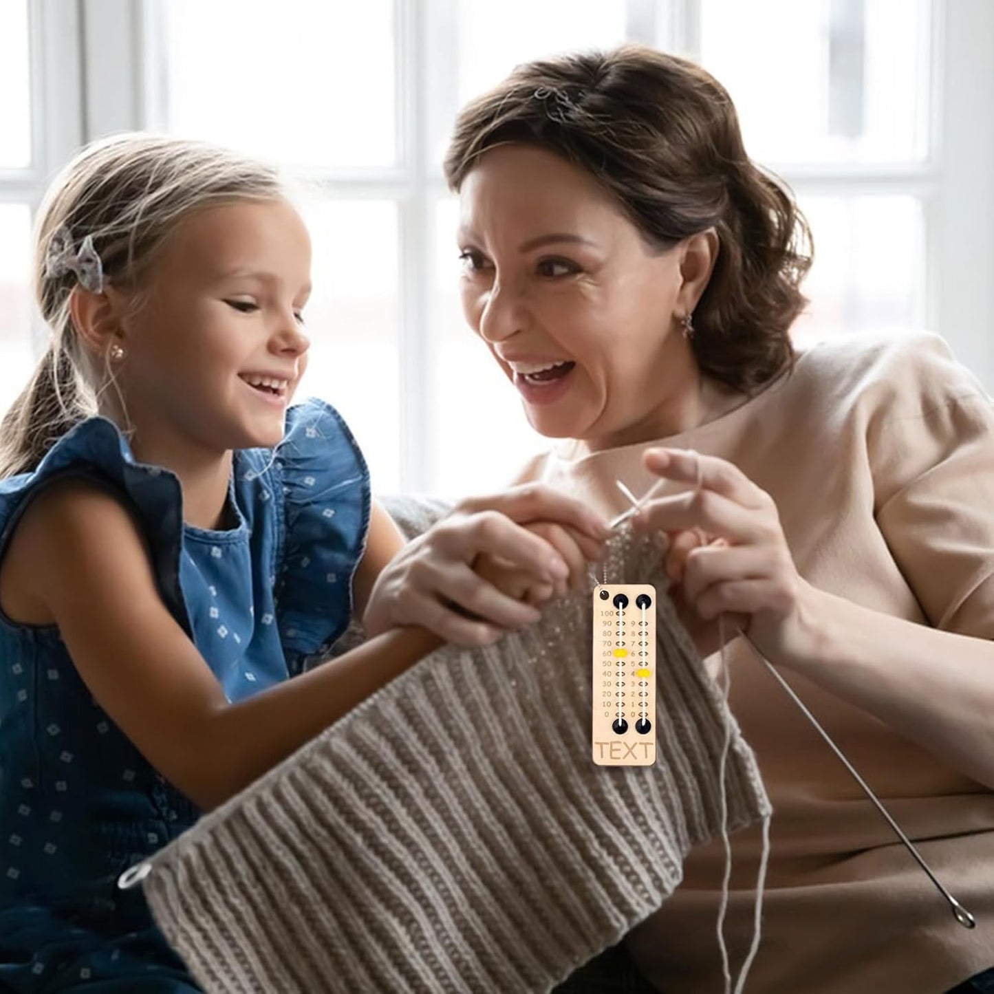 Personalized Multi-Color Beaded Wooden Sewing Row Counter with Name and Chain Knitting Tool Custom Wooden Knitting Row Counter Birthday Gift for Knitting Lovers