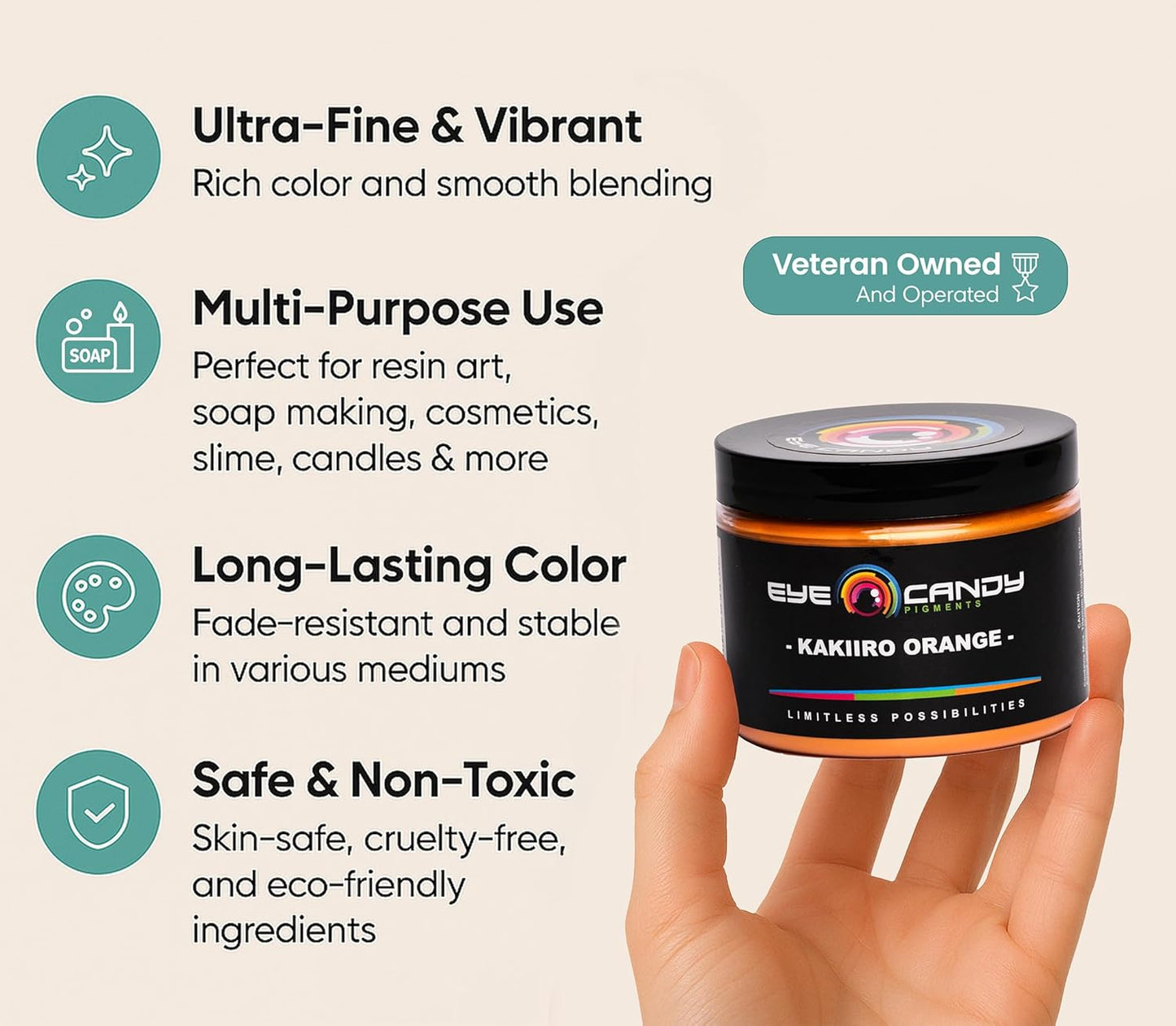 Eye Candy Pigments Premium Orange Mica Powder - Kakiiro Orange (50gr) - for Epoxy, Resin, Soap, Paint, Woodworking, Acrylic Pouring, Bath Bombs, Fishing Lures - DIY Arts and Crafts Additive