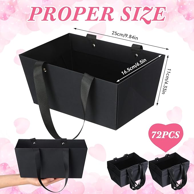 Glenmal 72 Pcs Baskets for Gifts Waterproof Empty Kraft Basket Bulk with Handles 9.8 x 6.5 x 4.3'' Gift Basket Empty to Fill for Wedding Party Christmas Valentines(Black)