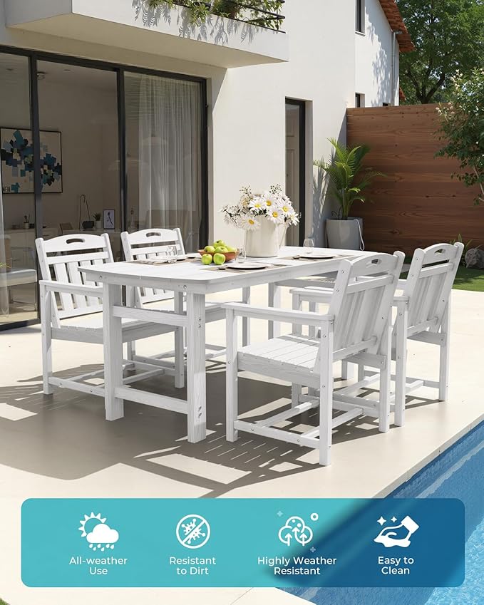Ciokea HDPE Outdoor Patio Dining Chairs Set of 2, All-Weather Porch Chair with Wide Seat, Durable Outdoor Furniture for Backyard, Garden, Lawn & Poolside, White