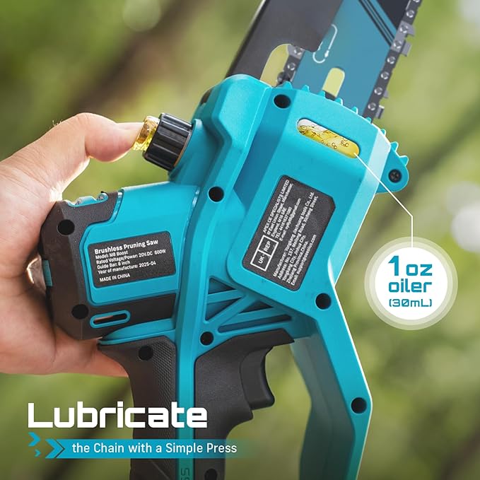 SEESII 8-Inch Cordless Mini Chainsaw, 2025 Upgraded Brushless Motor, Electric Chainsaw with 2×4000mAh Batteries, Tool-Free Chain Tension & Oiler, Handheld Saw for Fast Tree Branch Cutting（M8 Boost）