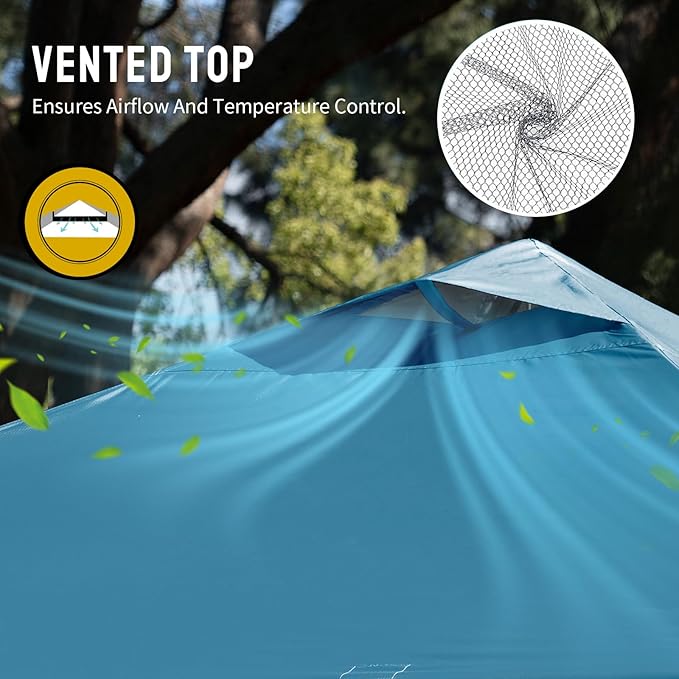 CROWN SHADES 10x10 Pop Up Canopy - Beach Tent with One Push Setup - Easy Outdoor Sun Shade for Events, Parties, Camping - Gazebo with STO-N-Go Cover Bag, Silver Coated Top, Cyan Blue