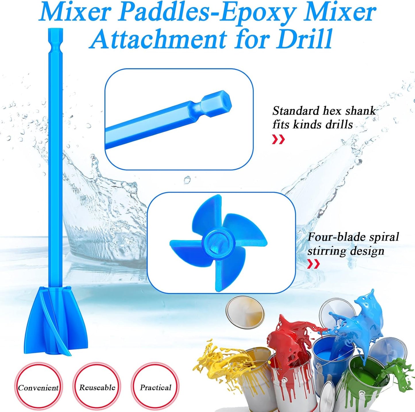 12 Pieces Epoxy Mixer Attachment for Drill Helix Paint Mixer Reusable Paint Stirrers Drill Attachment for Resin for Jewelry Resin Casting Molds (Red, Blue)