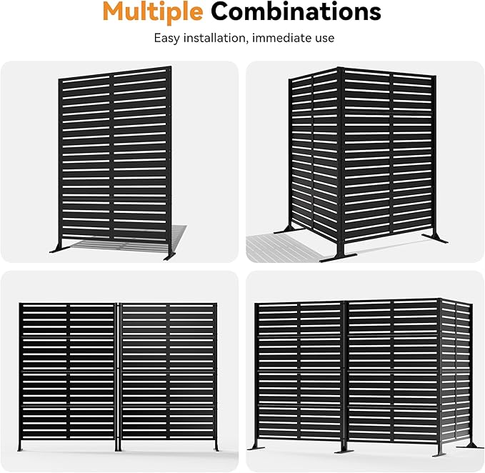 Modern Shade Metal Privacy Screen Outdoor 72" H x 48" W, Stable & Durable Privacy Fence Panels for Instant Privacy & Space Division, Freestanding Decorative Patio Screens for Outdoor, Black (1 Panel)