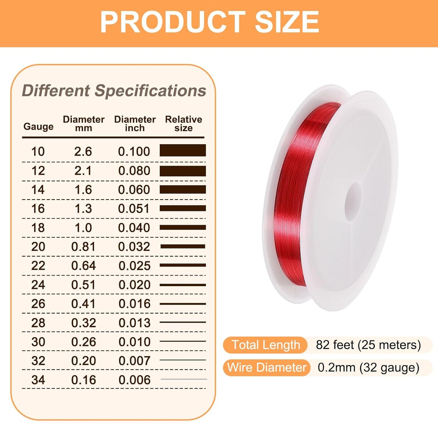 HARFINGTON 82ft Jewelry Wire, 32 Gauge (0.2mm) Brass Craft Soft Metal Tarnish Resistant Copper Beading Wire for Jewelry Making Supplies Crafting, Bright Red