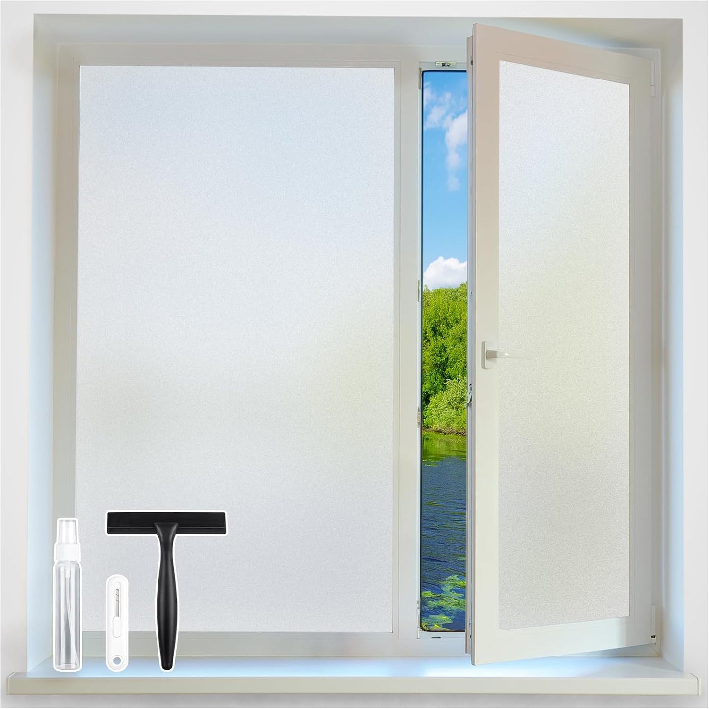 Homein Frosted Glass Window Privacy Film with Tools UV Blocking Privacy Film for Glass Windows, Static Cling No Glue Removable Reusable Anti Glare for Home Day and Night, Pure 17.5x78.7 inch