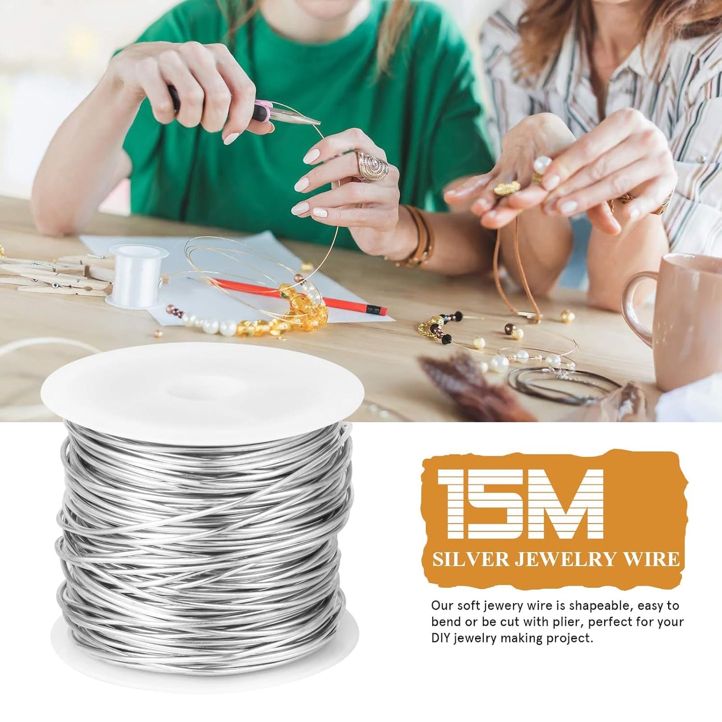 49FT Jewelry Wire 18 Gauge Tarnish-Resistant Copper Beading Wires Roll Bulk for DIY Crafts Jewelry Making, Silver Wire