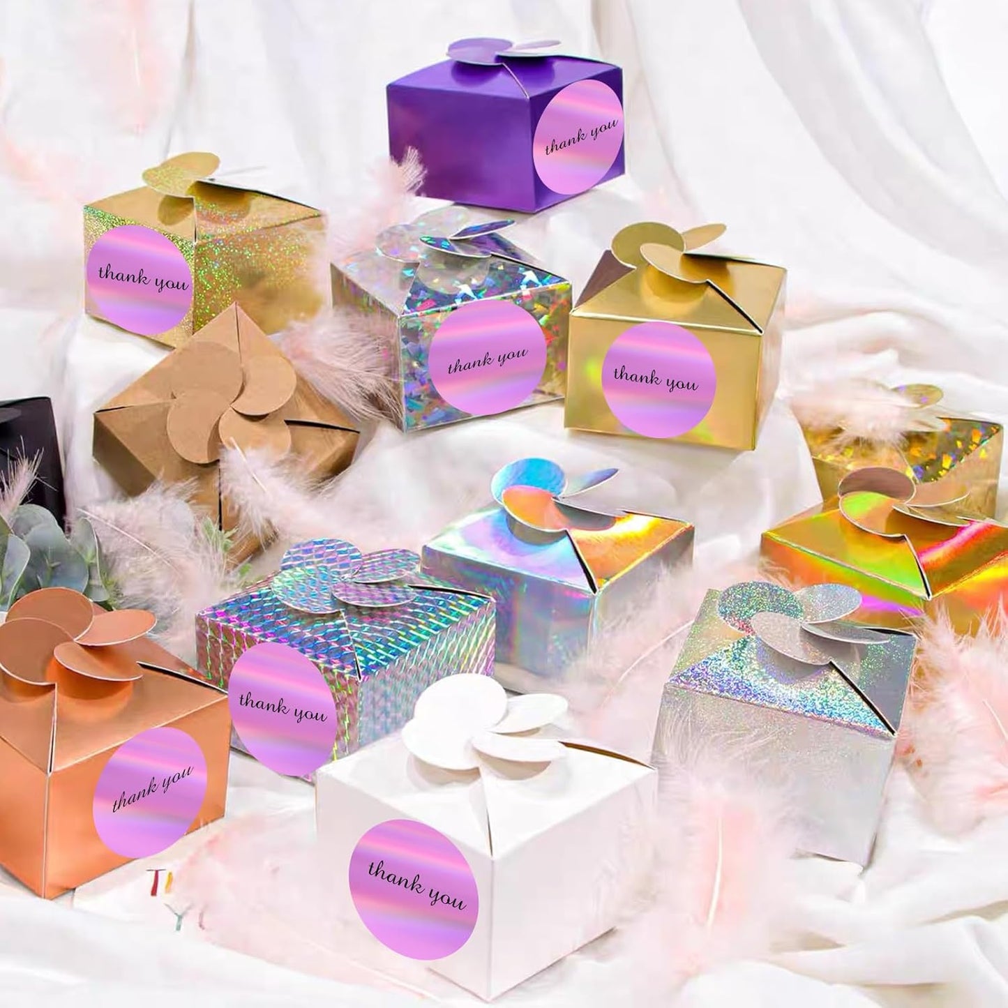 3" Holographic Direct Thermal Label Stickers, Round Printable Rainbow Glitter Thermal Printer Sticker Labels for Gift Wrapping, Self-Adhesive DIY Custom Logo Design- Holographic Pink