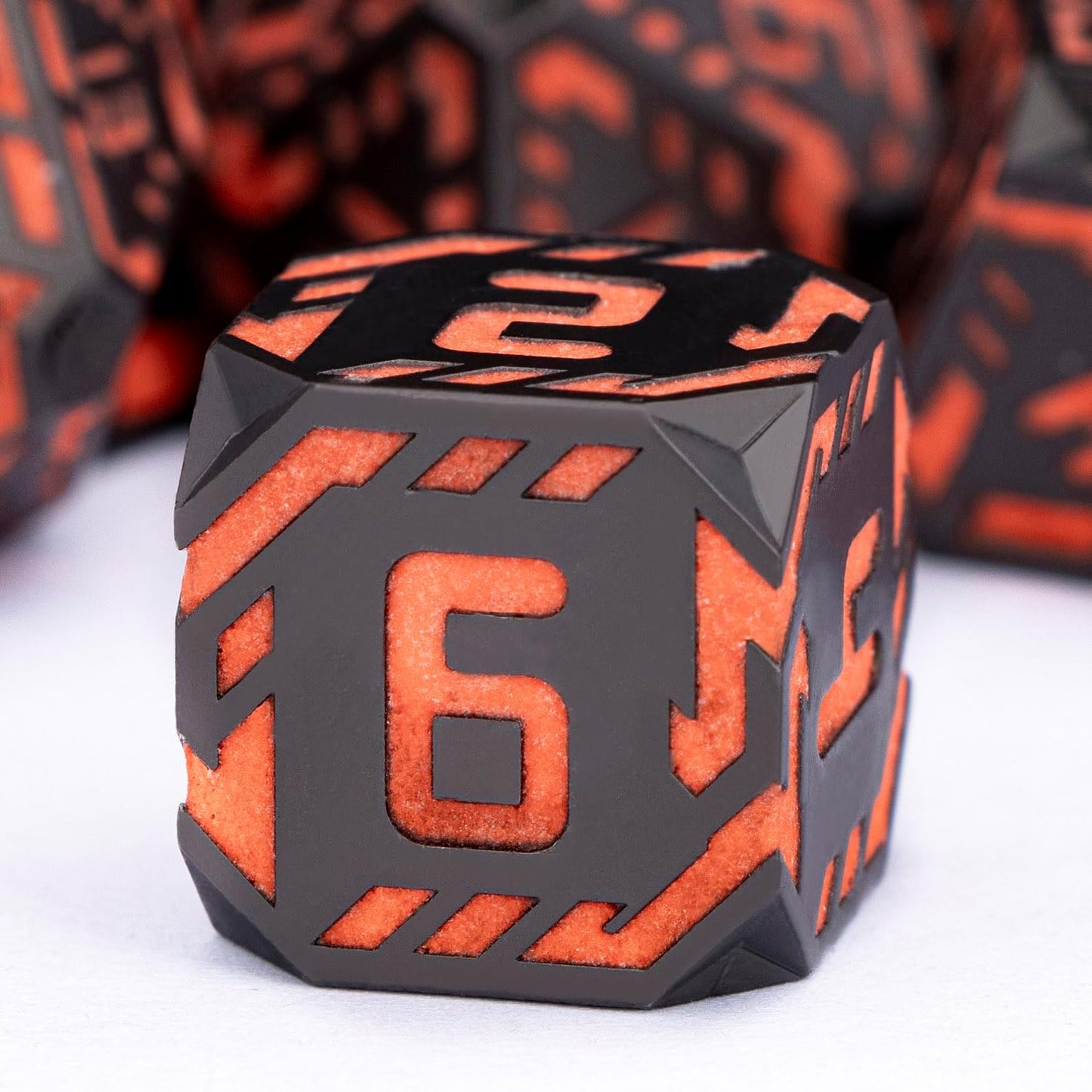 Metal DND Sci-fi Dice Set 7PCS Luminous Orange Stripe Polyhedral Dice for Dungeons Dragons RPG Role Playing Game, Glitter D and D Dice with Gift Box D6 D8 D10 D12 D20
