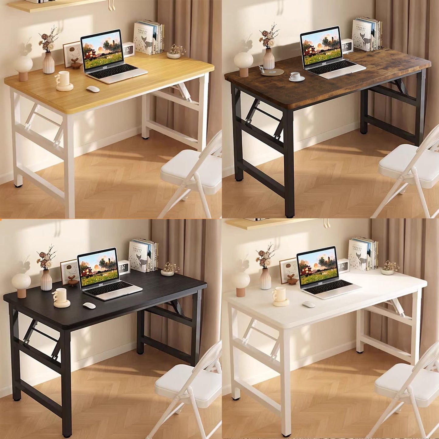 39.4 Inch Foldable Desks for Small Spaces,Foldable Desk No Assembly,Small Table for Bedroom,Rustic Brown.
