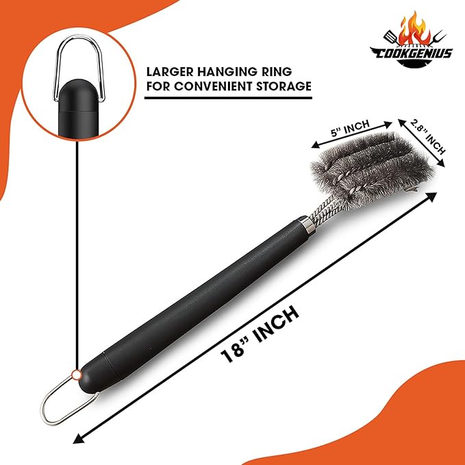 Grill Brush with Scraper for BBQ Grills – 18 Inch Long Handle BBQ Grill Cleaner for Outdoor Grill, Extra Strong BBQ Grill Cleaner for Grill/Smoker/Gas/Charcoal Grill - Best BBQ Grill Tool