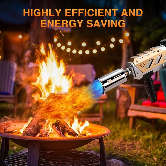 Powerful Propane Torch Gun, Kitchen Grill Torch with Detachable Design, Adjustable Flamethrower Torch Burner for Searing Steak, BBQ, Welding, Camping Charcoal Lighter(Tank Not Included)
