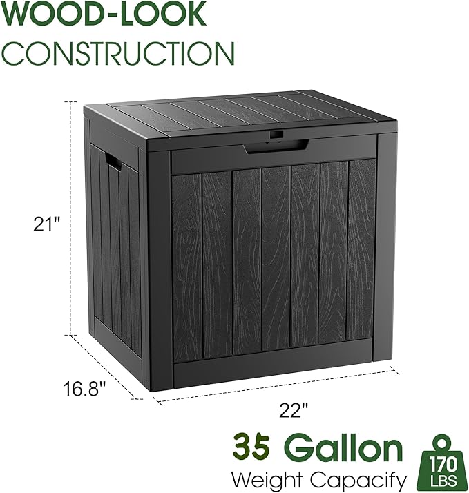 KAMABOKO Deck Box, 35 Gallon Resin Indoor and Outdoor Storage Boxes Waterproof for Garden Tools, Patio Accessories Storage Bench, Patio Furniture and Cushions with Lockable Lid, Black