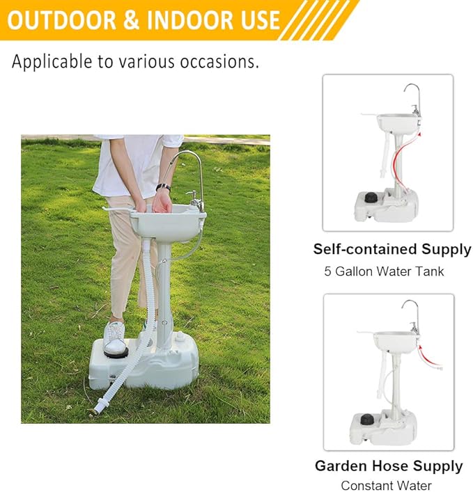 VINGLI Upgraded Portable Sink and Toilet Combo| Self-contained 5 Gal Hand Washing Station & 5.3 Gal Flushing Toilet, Perfect for Camping/RV/Boat/Road Tripper/Camper, Detachable & Lightweight