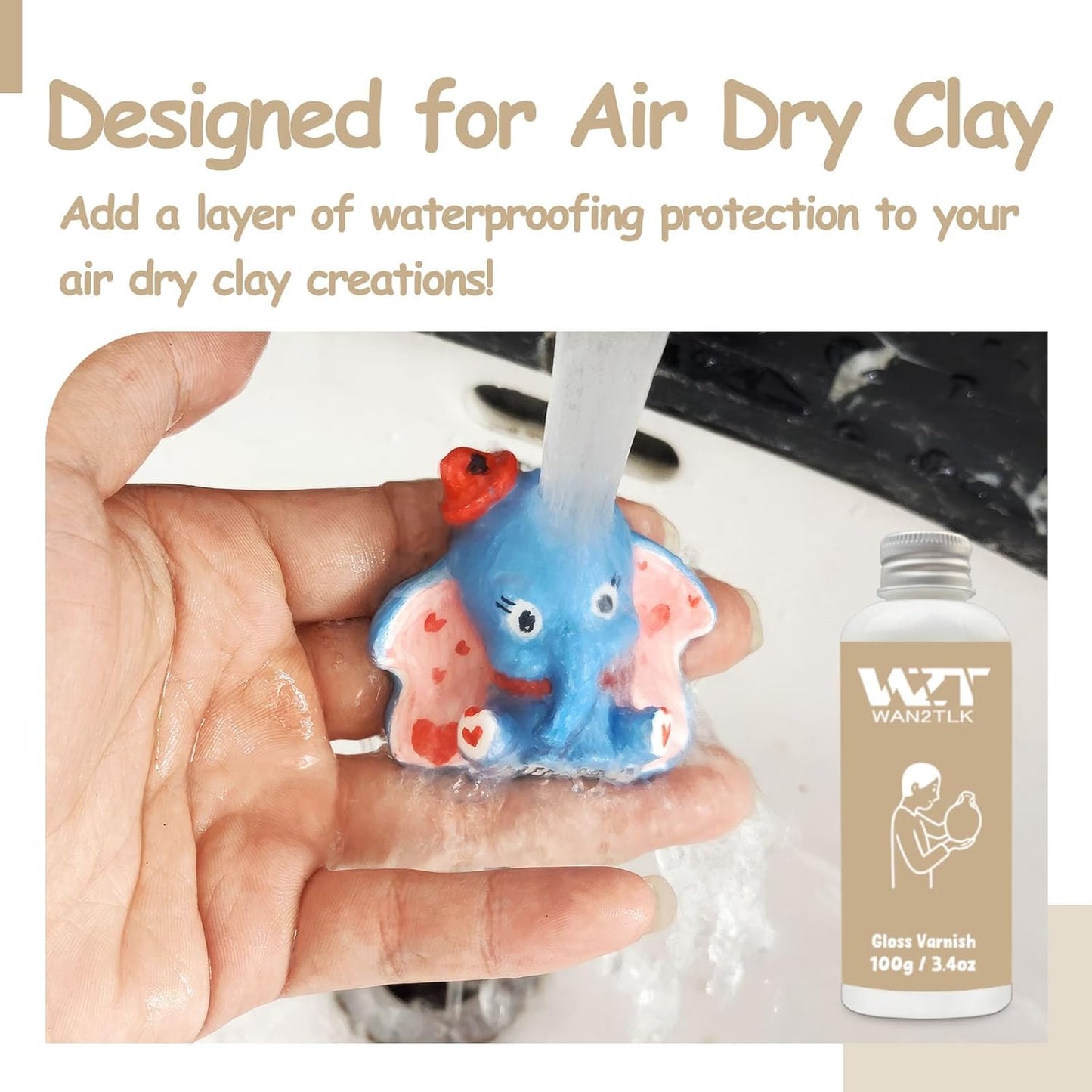 Air Dry Clay Glaze 100ml, Gloss Varnish for Air Drying Clay - Clear Gloss Finish for Pottery/Sculptures/DIY Craft - Waterproof Acrylic Coating
