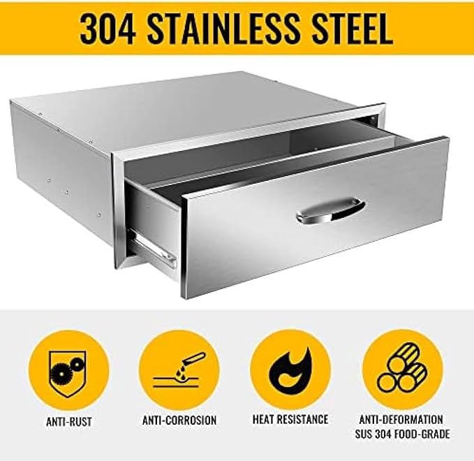 BBQ Outdoor Kitchen Drawers Stainless Steel 3-Drawer BBQ Drawer Enclosed Built-in Drawer Flush Mount for Outdoor Kitchens & BBQ Islands,30Wx23Dx10H