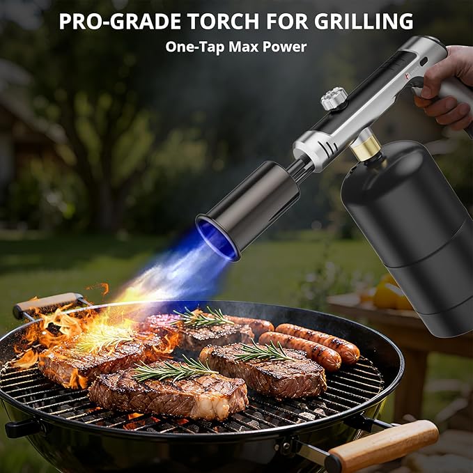 Powerful Propane Torch Gun, Sous Vide, Adjustable Kitchen Cooking Torch with One-Touch Max Fire, Culinary Torch for Searing Steak, BBQ and Campfire Starter(Tank Not Included)