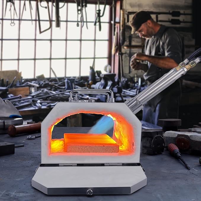 Nelyrho Gas Propane Forge 2600°F,Double Door,Large Capacity,Portable Equipment,Knife Making(Stainless Steel) Blacksmithing Farrier tool,Gas Welding Kits, Forge Kit (Four Burners)