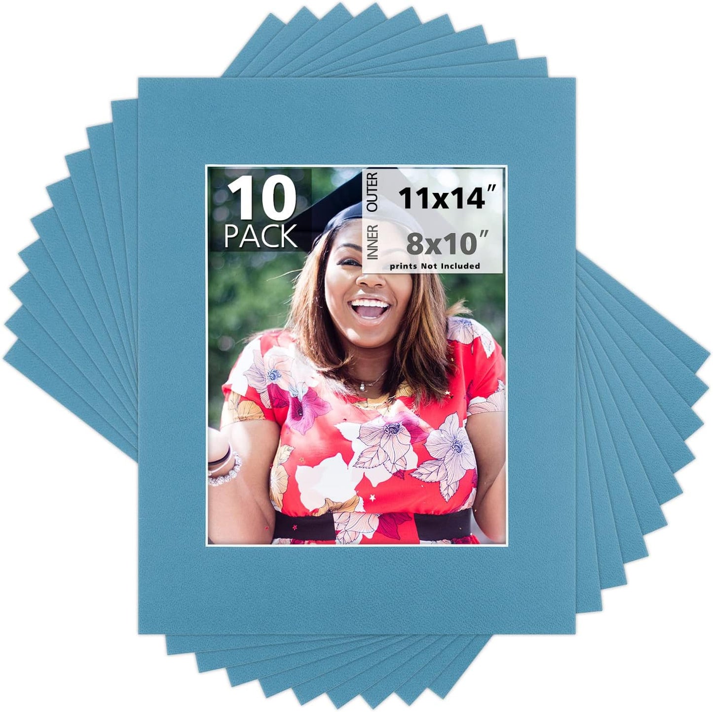 Mat Board Center, Pack of 10, 11x14 for 8x10 Dynamic Blue Color Mats - Acid Free, 4-ply Thickness, White Core - for Pictures, Photos, Framing