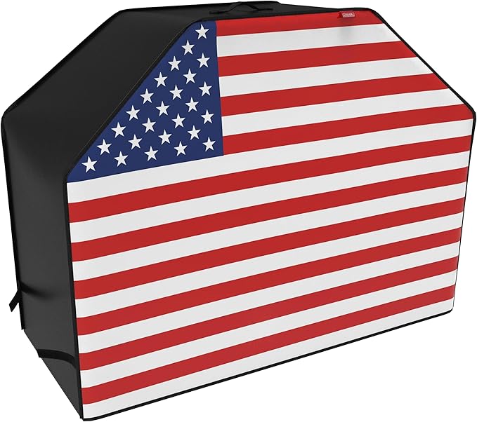 52" Heavy Duty Waterproof Gas Grill Cover fits Weber Char-Broil Coleman Gas Grill (52"x22"x40") Black, American Flag.