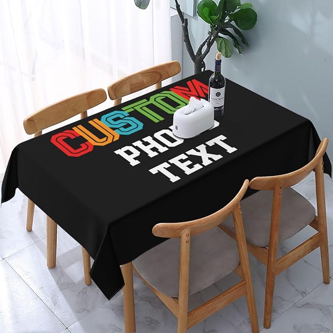 Custom Rectangle Table Cloth, Add Your Own Photo Logo Text, Personalized Tablecloth, Customizable Oil Proof Wipeable Table Cover for Wedding, Party, Restaurant, Outdoor, Picnic, 54x72in