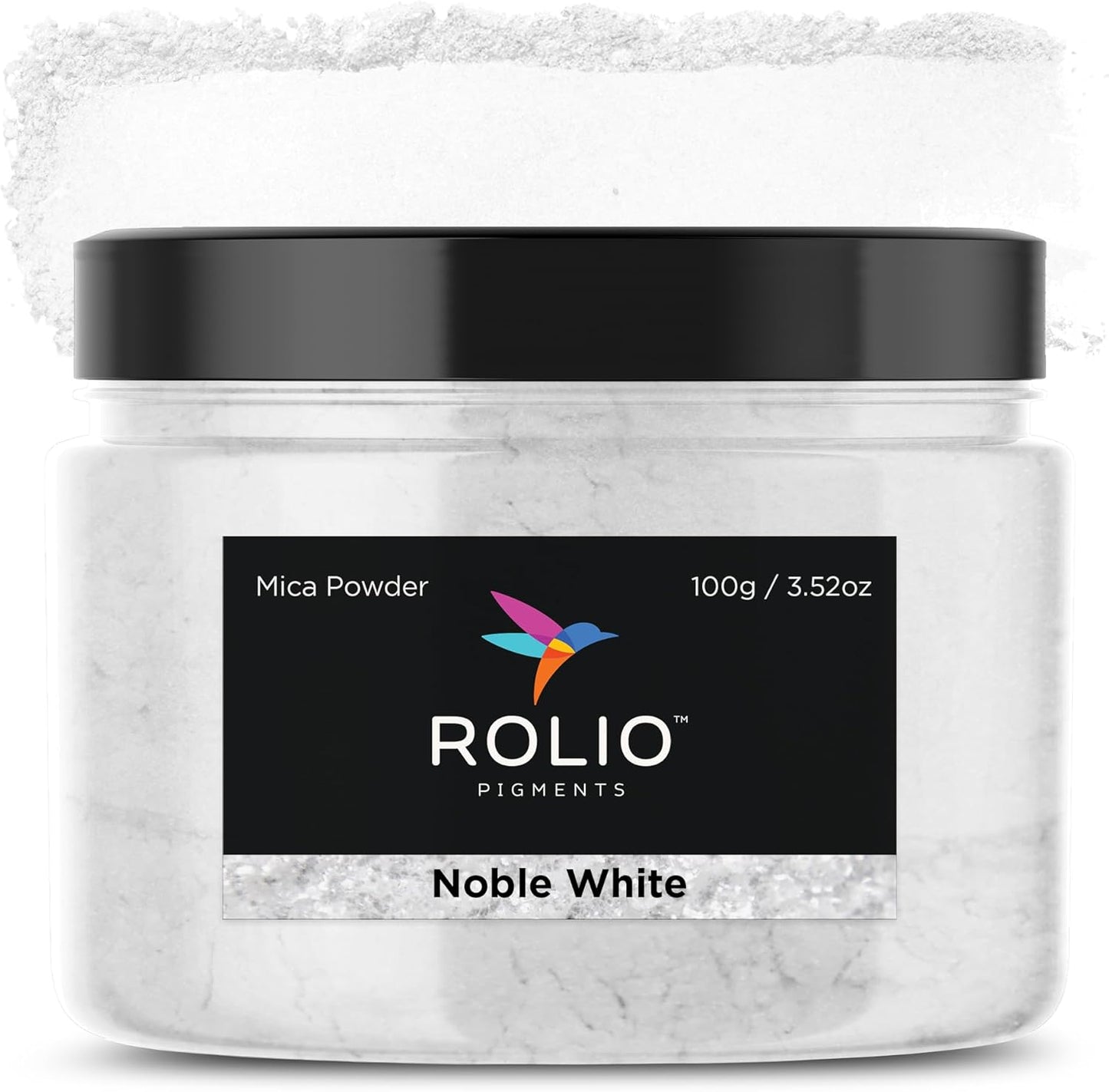 Rolio - Mica Powder - 1 Jar of Pigment for Paint, Dye, Soap Making, Nail Polish, Epoxy Resin, Candle Making, Bath Bombs, Slime - 100G / 3.5oz(Noble White)