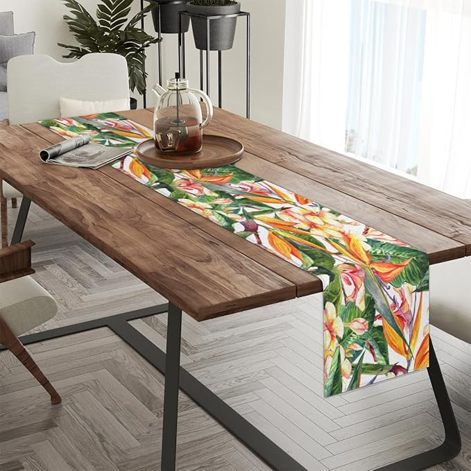 Tropical Exotic Flowers Bird Paradise Table Runner Kitchen Dining Table Runner 13*72in Table Center Decor for Indoor Outdoor Home Holiday Party