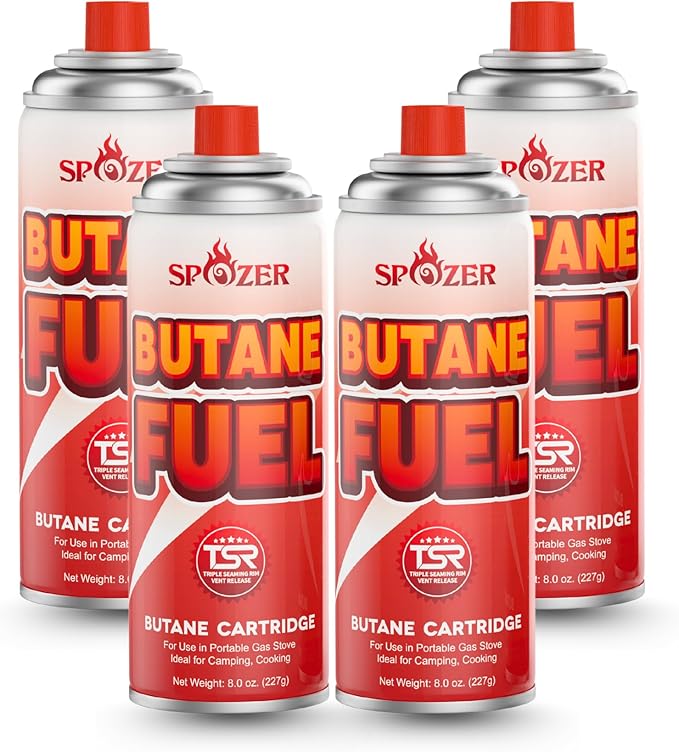 Butane Refill Canisters 227g (8oz) Premium Butane Fuel for Camping Stoves & Kitchen Torches – Portable Gas Canisters for Outdoor Cooking, Grilling, and Picnics – Camping Stove Fuel