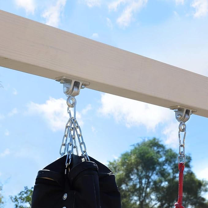 BETOOLL 2400lb Capacity Heavy Duty Swing Hangers for Wooden Sets Playground Porch Indoor Outdoor & Hanging Snap Hooks Silver Set of 2