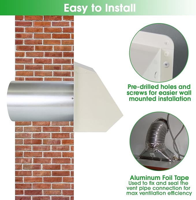 3 Inch Dryer Vent Cover Outside,Wall Vent Cover,Outdoor Dryer Exhaust Vent Cover for Dryer Duct Air Ventilation,Wall Mount Extractor Vent Cap with Screen and Damper,Galvanized Steel,White