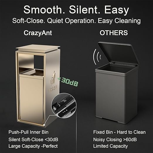 Commercial Trash Can - 42L Heavy Duty Stainless Steel Garbage Bin with Lid & Liner, Fingerprint-Resistant Indoor Outdoor Waste Container for Restaurant,Hotel,Shopping mall,13"x13"x30"