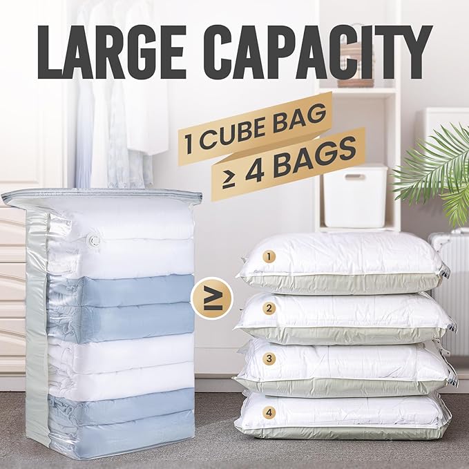 TAILI 8 Pack Vacuum Storage Bags Space Saver, Jumbo Cube 31x40x15 Inch, Extra Large Vacuum Sealed Bags for Comforters Blankets, Bedding, Clothes, Duvets, Closet Organization