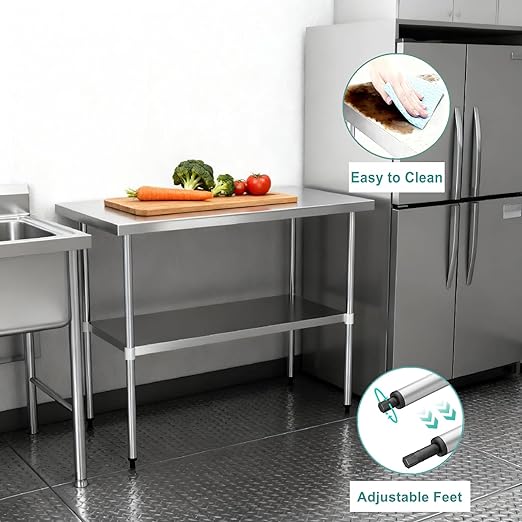 Stainless Steel Table for Prep & Work 24 x 48 Inches, NSF Heavy Duty Commercial Food Prep Work Table with Undershelf and Galvanized Legs for Restaurant, Home and Hotel