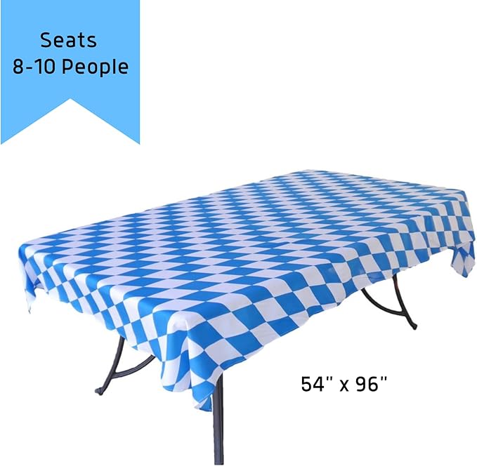 Blue & White Oktoberfest Tablecloth 54" x 96" – Bavarian Checkered Polyester Table Cover – Oktoberfest Decorations for Party, German Theme Party Supplies, Reusable & Durable | OktoberfestHaus