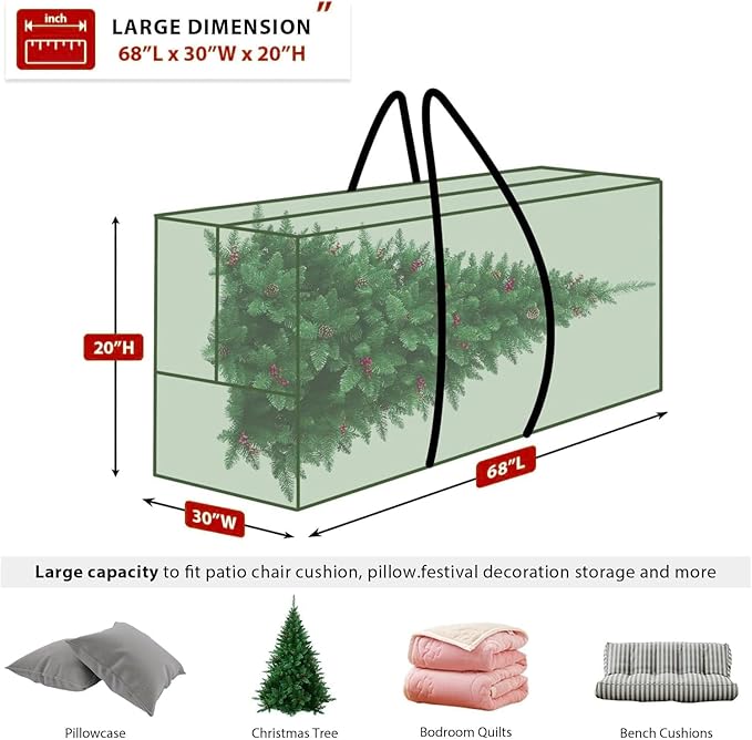 Extra Large Christmas Tree Storage Bag Fits 9-12 Ft Artificial Tall Xmas Tree 68" L x 20" H x 30" W 420D Oxford Heavy-Duty Waterproof Storage Bags with Handles, Double Zippers