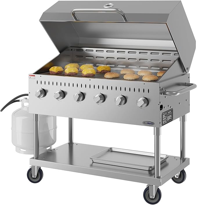 48 in. Commercial Outdoor Propane Gas Grill with Roll Dome Cover, ETL Listed in Stainless-Steel (CGKIT4-48D)