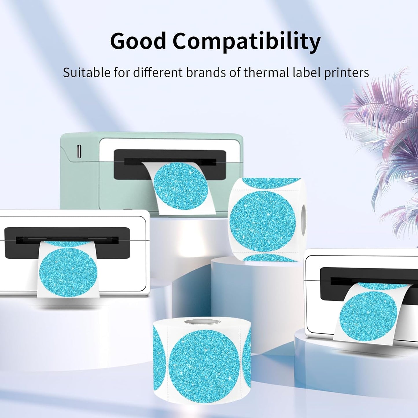 3" Holographic Thermal Label Stickers, Round Direct Thermal Label Stickers, Glitter Thermal Printer Sticker Labels for Gift Wrapping, Self-Adhesive Custom Logo Design- Glitter Blue