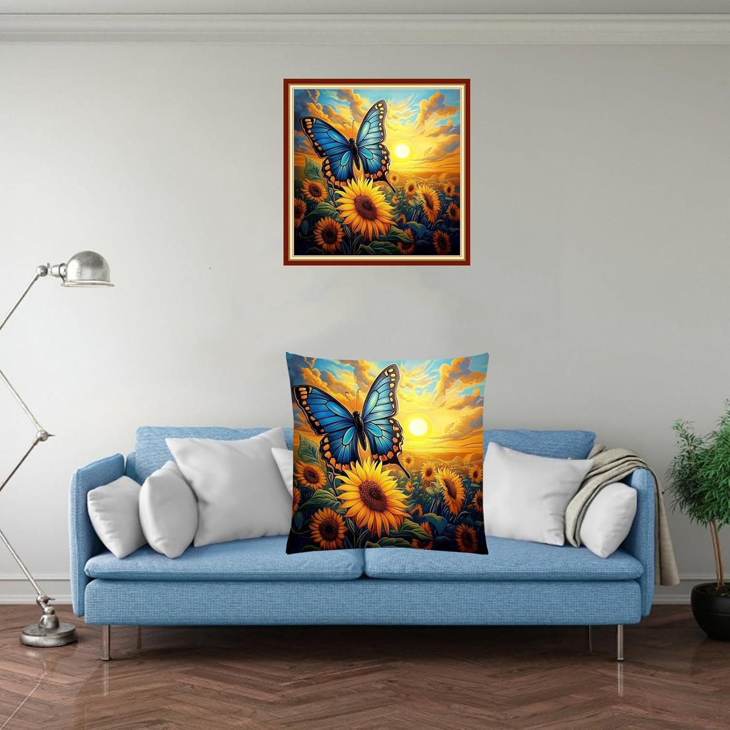 Fanxvivy Stamped Cross Stitch Kits for Adults Beginners Pillow Needlepoint Kit with Embroidery Pattern Needlework Kit Prestamped Stitches Kit 11CT Cross Stitching-Butterfly Sunflower 18x18 inch