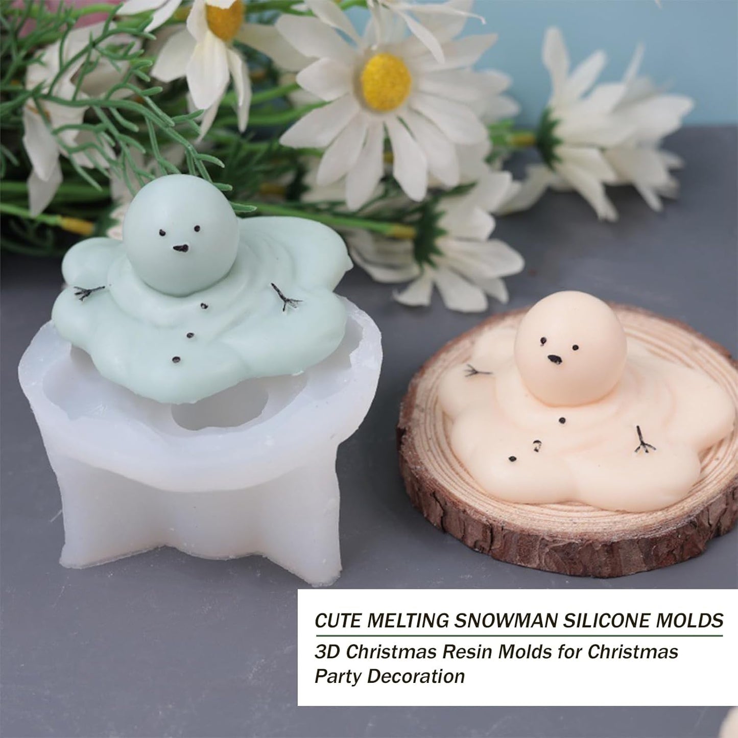 Silicone Molds Candle Cute Melting Snowman Resin Candle Molds for Christmas Party Decoration Candle Form Epoxy Plaster Mould (2.6 in)