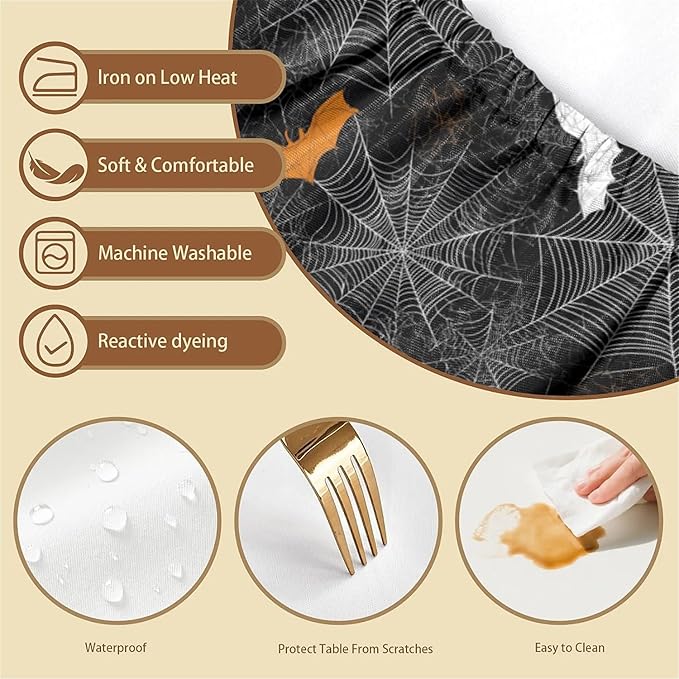 Rectangle Table Cloth Cover Waterproof Elastic Fitted Polyester Fitted Tablecloths for 8 Foot Tables for Indoor,Picnic, Camping, Outdoor （96" x 30"，Halloween）